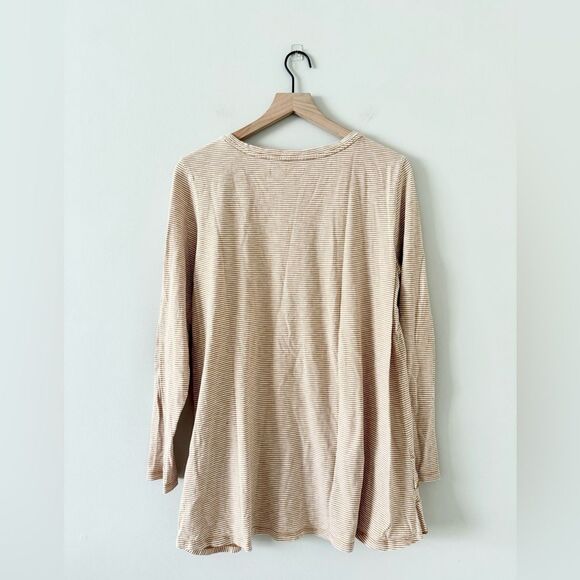 Soft Surroundings Pima Cotton Long Sleeve Top in Tan and White Stripe - Size XL - Picture 3 of 5